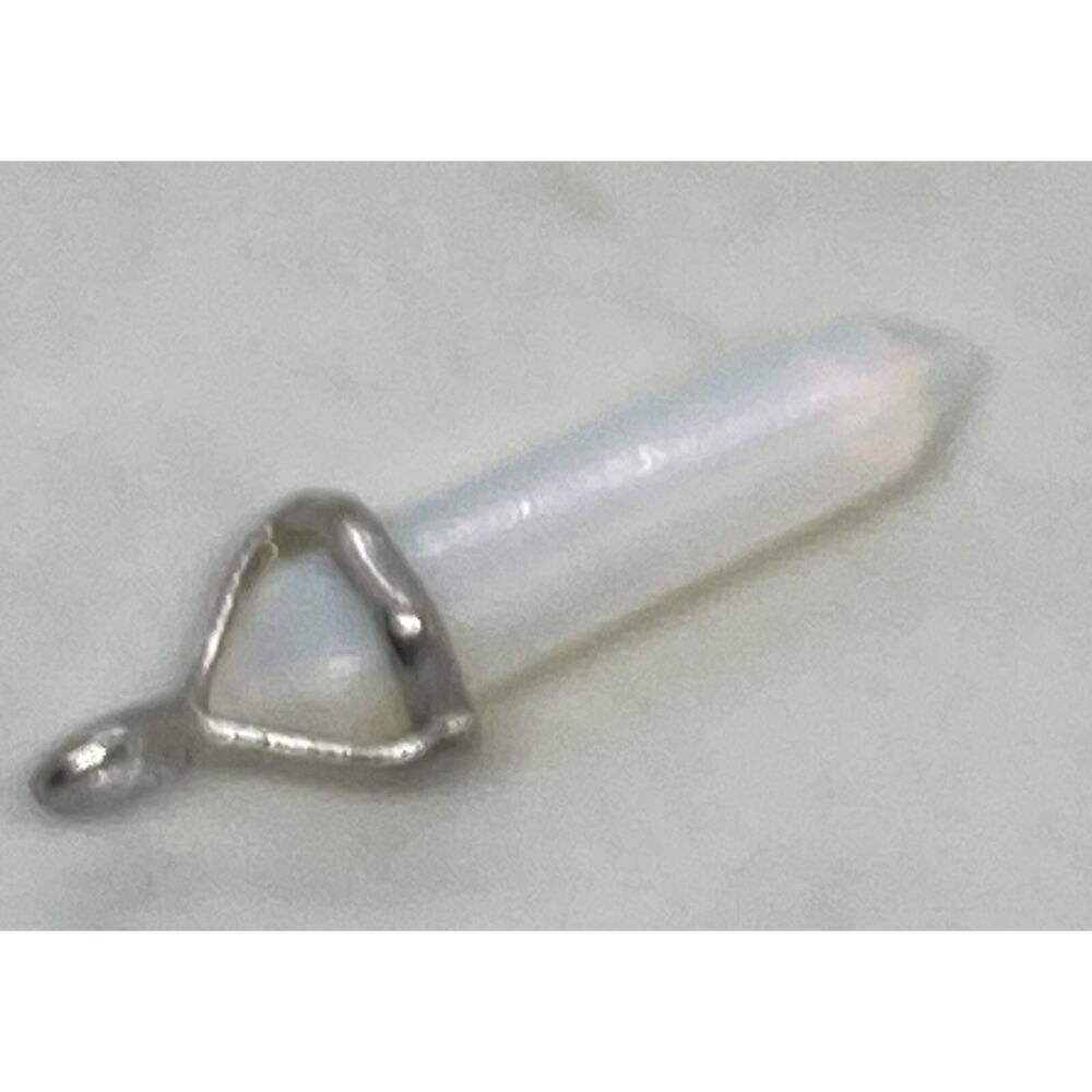 Crystal Quartz White Jade Pendant 1.75” Double Terminated Hexagonal Point Silver - Picture 5 of 13